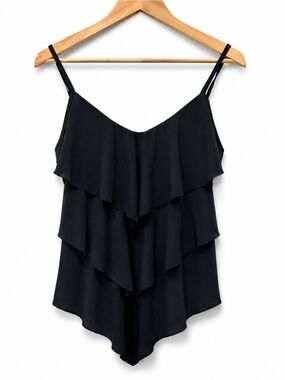 Magicsuit Black Tiered Ruffle Tankini Top Size 8 Flowy Swim